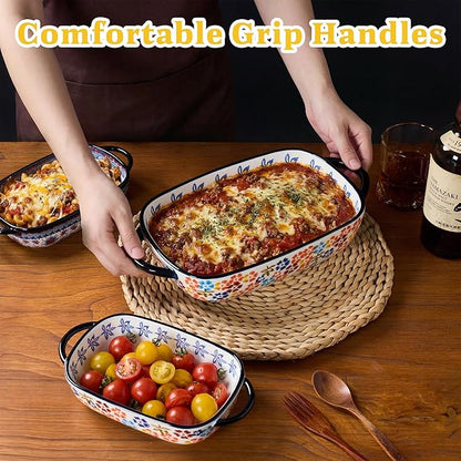 Ceramic Casserole Dishes for Oven, Hand-painted Polish Pottery Baking Dish Set of 2, 0.8QT / 2QT Porcelain Casserole Dish with Handles, Baking Pan Lasagna Pan, Gift for Family/Friend (Yellow) - Image 3
