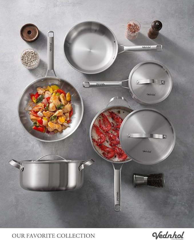 Stainless Steel Cookware Set, 14 Pcs Tir-Ply Pots and Pans Set, PFOA&PTFE Free, Dishwasher&Oven Safe, Kitchen Induction Compatible, ollas de acero inoxidable para cocinar - Image 2