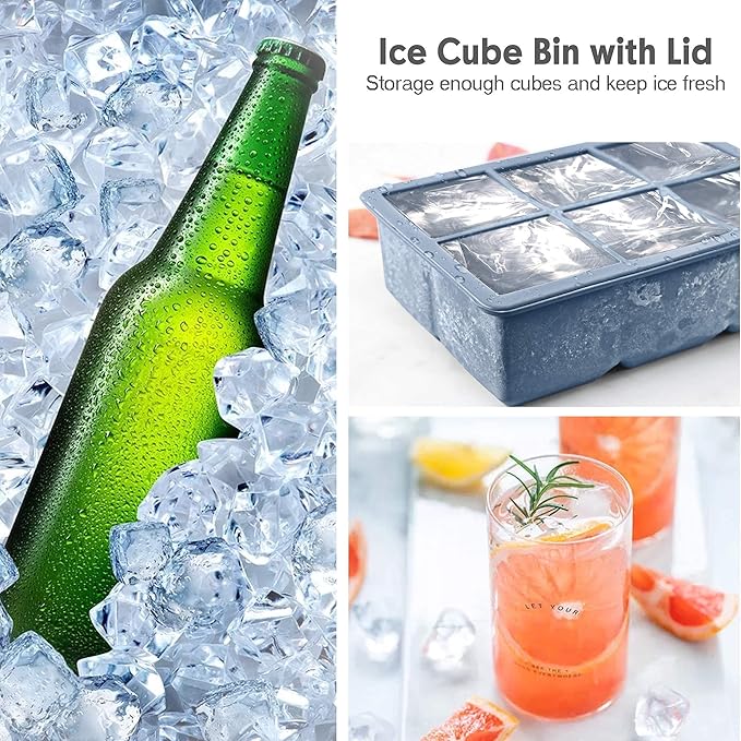 Excnorm Silicone Ice Cube Trays 3 Pack - Large Size Silicone Ice Cube Molds with Leak Proof Removable Lid Square Ice Cube Tray And BPA Free for Cocktail,Whiskey, Stackable Flexible Ice - Image 5