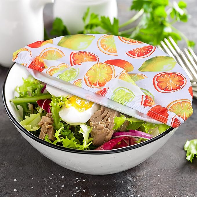 Patelai 10 Pcs Bowl Covers Reusable in 5 Size Stretch Cloth Fabric Elastic Food Storage Bowl Covers Bread Sourdough Lids for Proofing Food Fruits Leftover (Bright,Summer Style) - Image 3