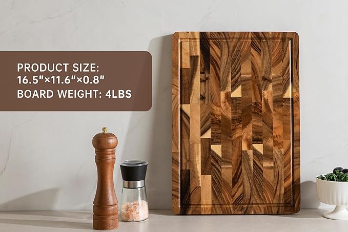 THETCHRY Walnut Cutting Boards for Kitchen, End Grain Wooden Chopping Board with Juice Groove, Charcuterie Butcher Block for Meal Prep & Serving with Gift Box, 16.5" x 11.6" x 0.8" - Image 9
