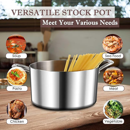 Herogo 7.3 Quart Stock Pot, 18/10 Stainless Steel Cooking Pot with Lid, 7.3 QT Pasta Stockpot with Handles, Tri-Ply Stockpot for Induction Gas Electric Stove, Dishwasher Safe