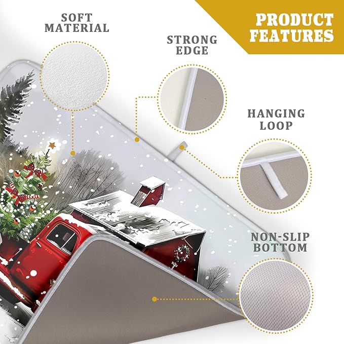 Christmas Red Truck Dish Drying Mat for Kitchen Counter 18x24 Inch Xmas Tree Snowman Dog Winter Print Absorbent Reversible Microfiber Drying Mats Kitchen Countertop Protector Dishes Drainer Rack Pad - Image 4