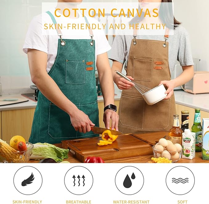 Tosewever Canvas Cross Back Chef Cotton Aprons for Men Women with Large Pockets - Image 7