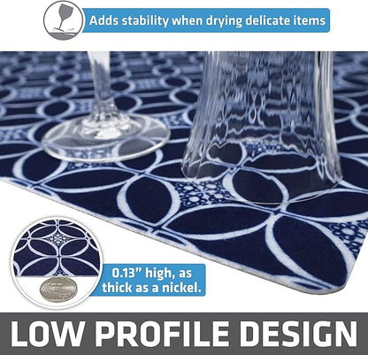 Drymate Jumbo XL Dish Drying Mat (19”x24”), Low-Profile, Super Absorbent, Quick Dry Fabric, Waterproof & Slip-Resistant, for Kitchen Counter, Trimmable, Easy to Clean (USA Made)(Indigo) - Image 4