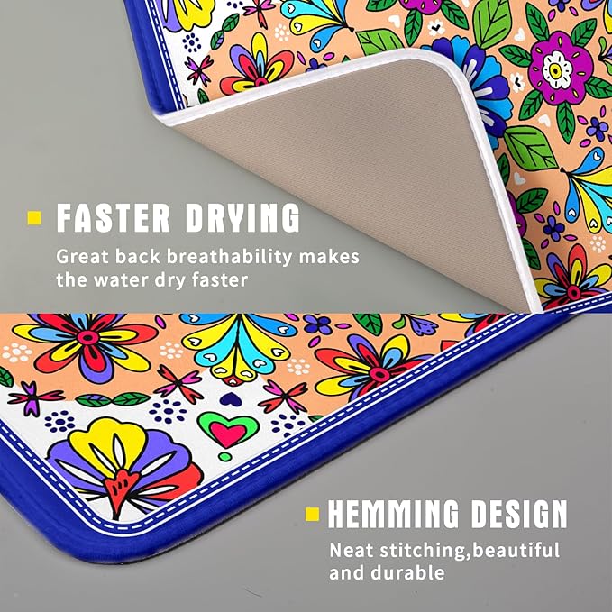 Mexican Talavera Dish Drying Mat Navy Blue Microfiber Dish Drain Pad for Kitchen Decor - Image 3