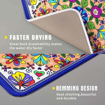 Mexican Talavera Dish Drying Mat Navy Blue Microfiber Dish Drain Pad for Kitchen Decor - Image 3