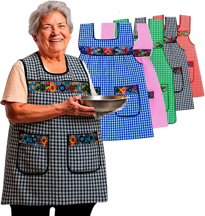 Cuitáxi Traditional Mexican apron for women with deep pockets and beautiful flower embroidery 1 piece - Mandiles para mujer