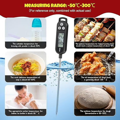 Copkim 6 Pcs Instant Read Meat Thermometer with Long Probe 9.65 Inch Kitchen Cooking Food Candy Waterproof Digital Thermometer for BBQ Water Milk Yogurt Liquid Cooking(Black) - Image 4