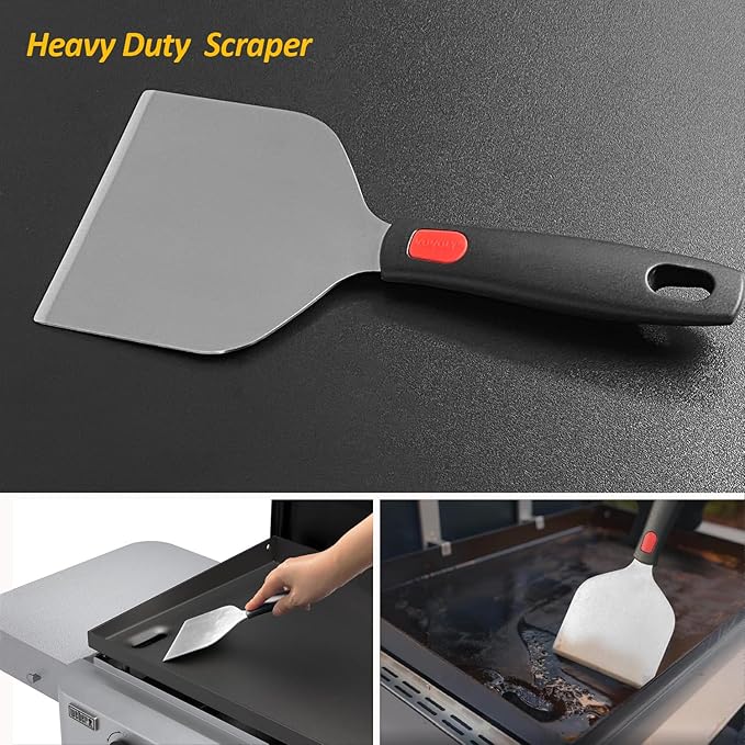 Vovoly Wide Griddle Scraper, 4.3“x4.3'' Smashed Burger Scraper Grill Scraper Spatula Burger Turner - Full Tang Silicon Handle Professional Grade Grill Accessories, Knife Grade Stainless Steel - Image 2