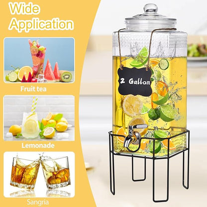 2 Gallon Glass Drink Dispenser, Drink Dispensers for Parties, Beverage Dispenser with Stand and Glass Lid, 100% Leakproof Spigot, Ideal for Lemonade, Juice, Laundry Detergent Dispenser - Image 8