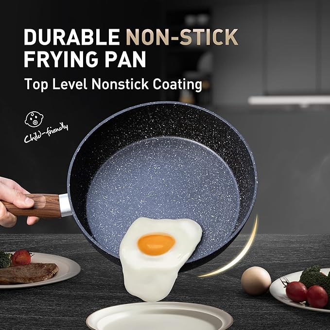 MAISON ARTS Pots and Pans Set Non Stick, 12 Piece Black Granite Kitchen Cookware Induction Compatible, Pot and Pan Sets for Cooking Nonstick - Image 3