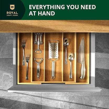 ROYAL CRAFT WOOD Luxury Bamboo Kitchen Drawer Organizer - Silverware Organizer - Utensil Holder and Cutlery Tray with Grooved Drawer Dividers for Flatware and Kitchen Utensils (5 Slot, Natural) - Image 4