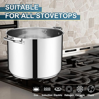 E-far 24-Quart Large Stock Pot, Stainless Steel Stockpot with Lid for Boiling Cooking Soup Stew Canning, Heavy Duty Tri-Ply Bottom Works w/Induction, Commercial Grade & Dishwasher Safe - Image 5