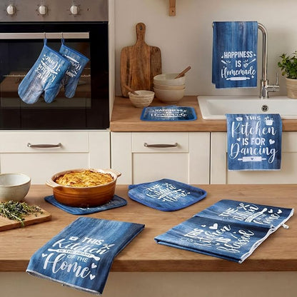 Leinuosen 8 Pcs Farmhouse Kitchen Decor Towels and Oven Mitts Sets Pot Holders Dishcloths Set Kitchen Decorative Accessories Absorbent Potholders Heat Resistant for Chef Baking Cooking - Image 7