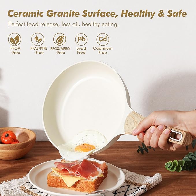SENSARTE Ceramic Cookware Sets, Pots and Pans Set Non stick, Granite Induction Cookware, Non toxic Healthy Non Stick Kitchen Cooking Set, with Frying Pans Set, PFAS PTFE PFOA PFOS Free,14 Pcs - Image 2