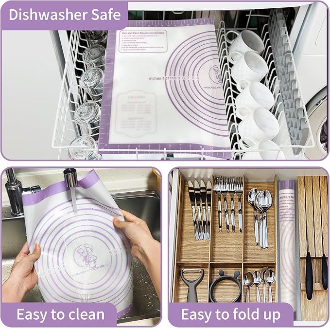 Silicone Mat for Baking, Non Stick Silicone Pastry Mat for Dough Pie Crust, Rolling Mats for Making Cookies Macarons Bread, Easy to Clean& Store - Image 6
