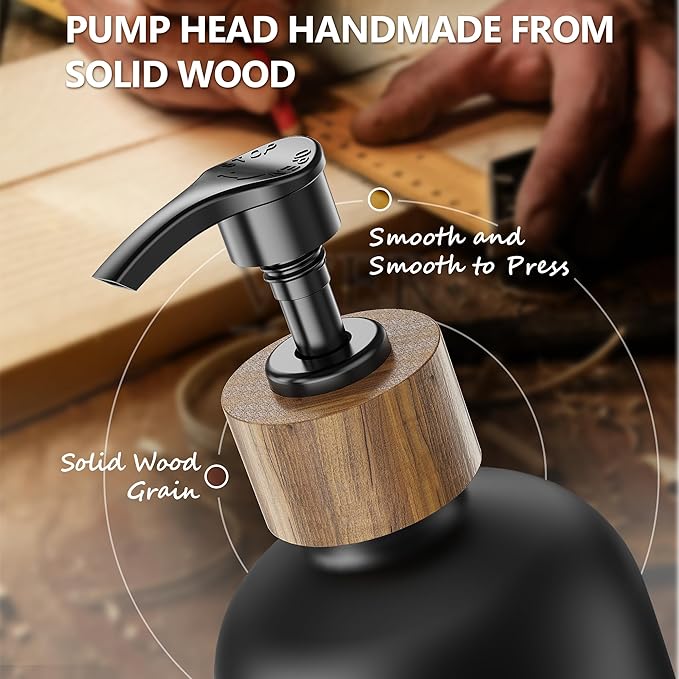 Cisily Kitchen Dish Soap Dispenser Set with 2 Pack 16.9oz Black Glass Bottle and Sponge Holder, Dish Soap Dispensers with Adjustable Sponge Holder, Vintage Hand and Dish Soap Dispensers Set - Image 2