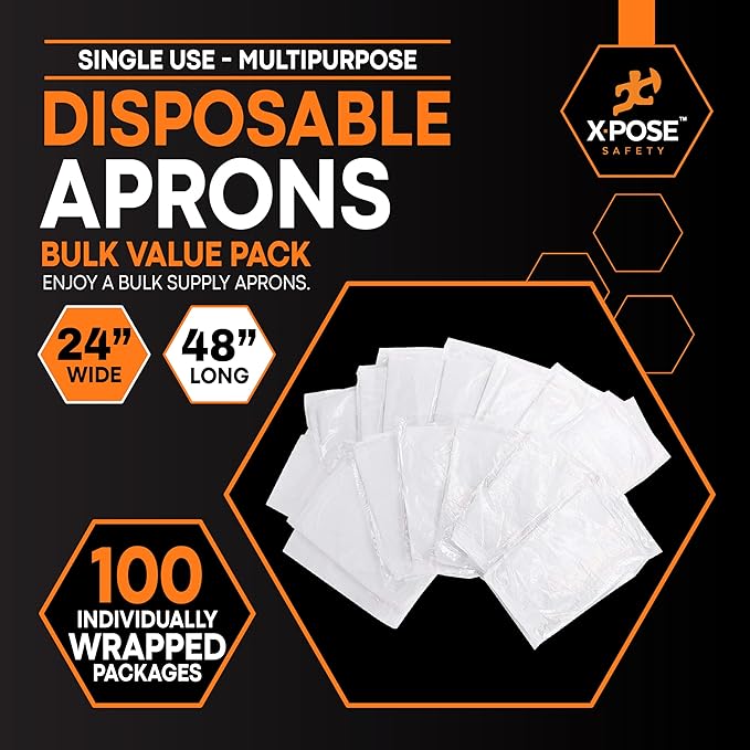 Xpose Safety 100 White Plastic Disposable Aprons for Cooking & more Individually Packaged, Durable 1 Mil Waterproof Polyethylene 24" x 48" - Image 3