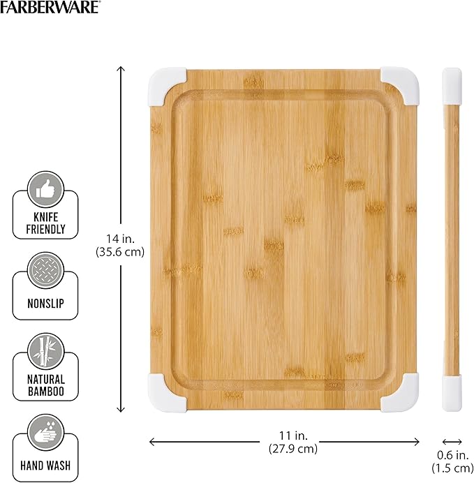 Farberware Nonslip Bamboo Cutting Board with Juice Groove,11x14 Inch,White,(Pack of 6) - Image 3