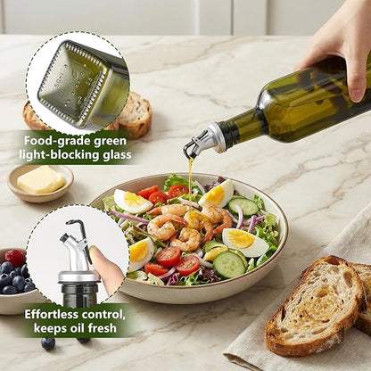 WERTIOO 4Pack Green Olive Oil Dispenser Bottle, 17 OZ Glass Oil Dispenser for Kitchen, 500ml Glass Bottles for Vinegar Oliveoil with Label and Funnel - Image 6