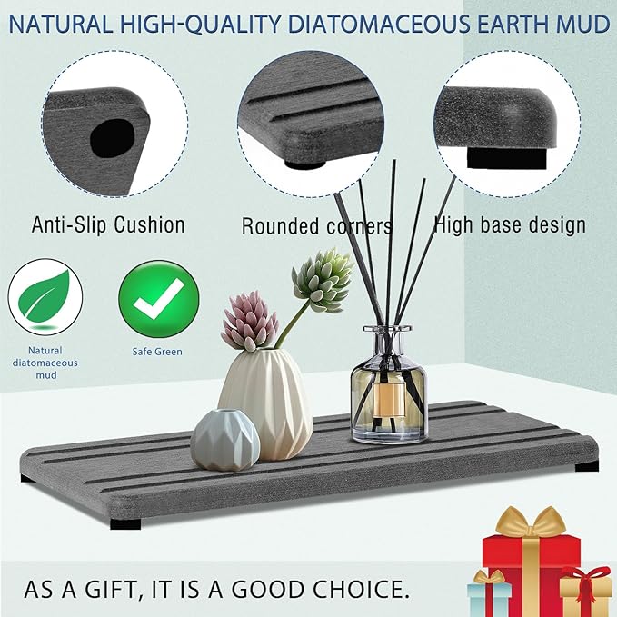 2PCS Water Absorbing Stone Tray, Quick Drying Diatomite Stone Sink Tray, Water Absorbent Diatomite Coasters for Kitchen Sink, Bathroom Counter Hand Soap Dish Toothbrush Holders - Image 5