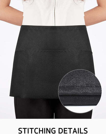 Syntus 1 Pack Server Aprons with 3 Pockets, Waterdrop Resistant Waitress Waiter Waist Apron, 11.5-inch Black - Image 6