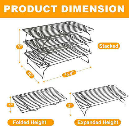 3 Tier Stackable Cooling Rack for Batch Cooling Cookie, Pizza, Cake-15.8”x 10”- Heavy Duty Cooling Racks for Cooking and Baking, Oven and Dishwasher Safe Baking Supplies-Black - Image 4