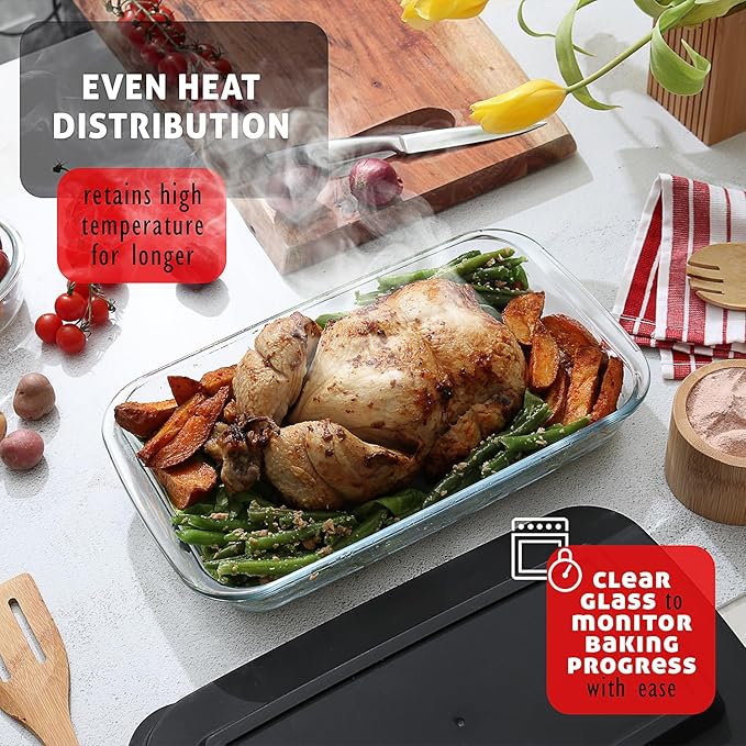 EATEX 16-Piece Deep Glass Casserole Dishes for Oven with Plastic Lids, Glass Baking Dishes for Oven, Rectangular Bakeware for Lasagna, Cooking, Leftovers, Kitchen, Freezer to Oven Dishwasher Safe - Image 6
