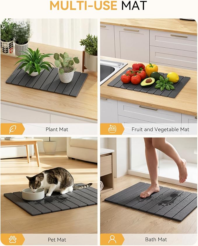 Yofidra Large Stone Dish Drying Mat for Kitchen Counter, Quick Dry Stone Mats with Absorbent Diatomaceous Earth, Foldable Roll Up Drying Organizer Pad for Utensils Plate, 24"×16", Dark Gray - Image 5