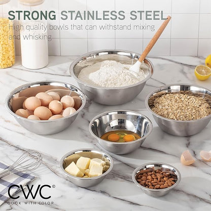 COOK WITH COLOR Stainless Steel Mixing Bowls Set - Nesting Bowls, 6 Pieces, Silver with Non Slip Bottom - Image 4