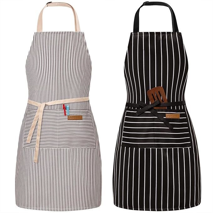 BeLuyi 2 Pack Adjustable Bib Apron with 2 Pockets Chef Cooking Kitchen Restaurant Aprons for Women Men by BELUYI