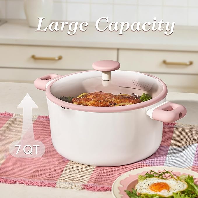 CAROTE 7QT Nonstick Stock Pot with Lid, Ceramic Casserole with Ladle, Non-toxic Kitchen Soup Pot, Big Cooking Pots PFAS and PFOA Free - Image 3