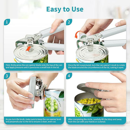 Ultrean Manual Can Opener Bottle Opener, Heavy Duty Stainless Steel Smooth Edge Manual Hand Held Can Opener With Soft Touch Handle, Rust Proof Oversized Handheld Easy Turn Knob (Mint Green) - Image 4