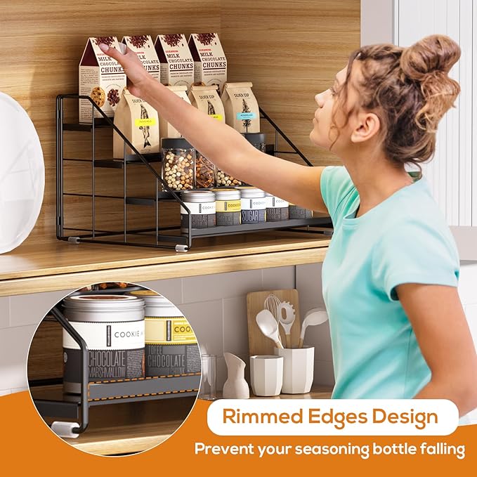 4 Tiered Spice Rack Organizer, 2 Pack Spice Rack Organizer for Cabinet, Tiered Adjustable Spice Shelf for Kitchen Countertop Pantry Organization (Carbon Black) - Image 6
