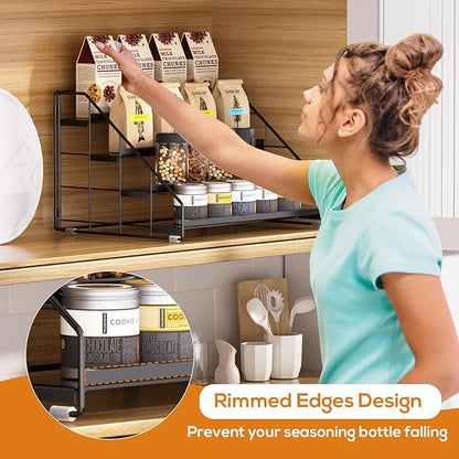 4 Tiered Spice Rack Organizer, 2 Pack Spice Rack Organizer for Cabinet, Tiered Adjustable Spice Shelf for Kitchen Countertop Pantry Organization (Carbon Black) - Image 6