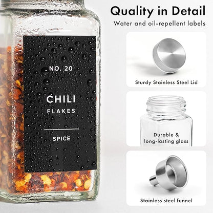 EDELHAUS Glass Spice Jars with Labels and Steel Lids (24 x 4oz) Spice Containers with 240 Label, Steel Funnel, Shaker Inserts, Empty Square Seasoning Organizer for Spice Rack, Cabinet, Drawer - Image 9