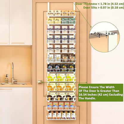 Churboro Over the Door Pantry Organizer Rack with 12 Adjustable Baskets, 12 Tiers Dual-use Spice Rack- Hanging or Wall Mount Spice Rack, Pantry Door Organizer, White - Image 3