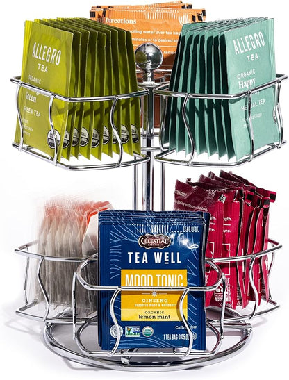Sorbus Tea Bag Spinning Carousel - Tea Caddy Organizer for Countertop - Matcha Station Accessories - 2 Tier Revolving Storage for Pantry - Holds Up to 60 Large Tea Bags by Sorbus