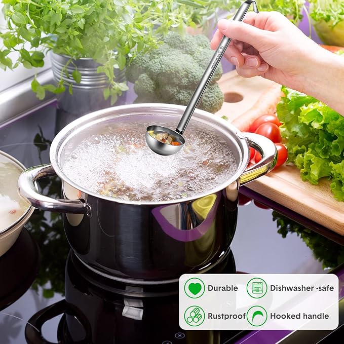 Potchen 10 Pcs Stainless Steel Soup Ladle Set Small Ladle Sturdy Long Handle Portion Control Serving Spoons for Cooking Sauce Gravy Stirring & Kitchen Home Use(2 oz) - Image 4