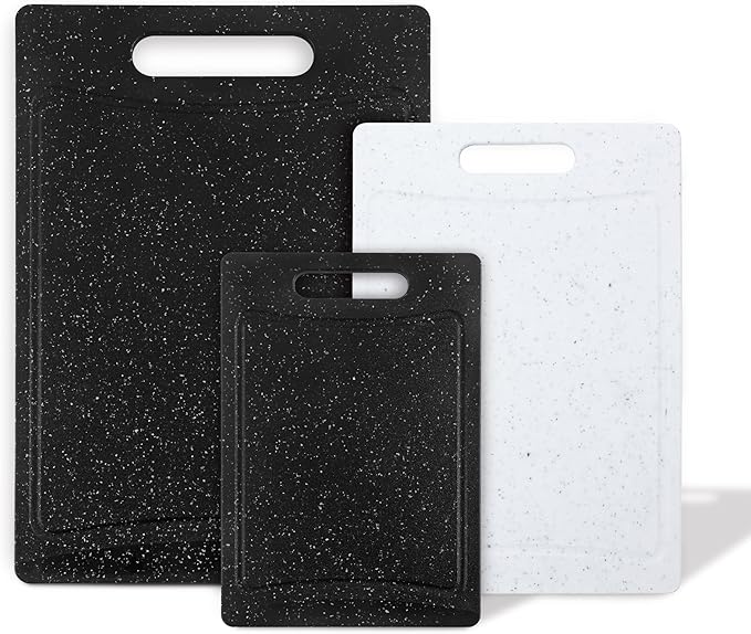 COOK WITH COLOR Non-Slip Cutting Board Set – Kitchen Essentials with Easy Grip Handle for Meat, Veggies, and Fruits, 3 Cutting Boards, Black/White - Image 8
