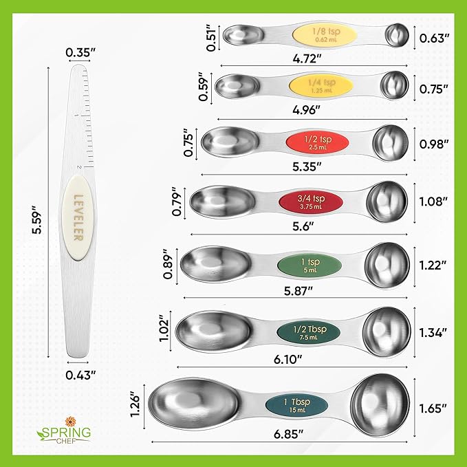Spring Chef Stainless Steel Magnetic Measuring Spoons Set of 8 with Leveler, Metal Teaspoon & Tablespoon Measure Spoons Set for Baking & Cooking, Stackable & Double Sided Kitchen Gadgets - Very Merry - Image 3