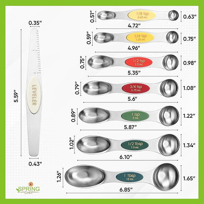 Spring Chef Stainless Steel Magnetic Measuring Spoons Set of 8 with Leveler, Metal Teaspoon & Tablespoon Measure Spoons Set for Baking & Cooking, Stackable & Double Sided Kitchen Gadgets - Very Merry - Image 3