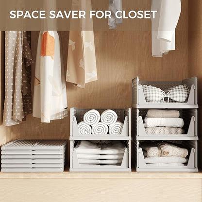 Pinkpum Grey 6 Pack Closet Organizers Storage Bins, Stackable Plastic Drawer Basket for Clothing, Stackable Storage Bins Shelf Storage Container for Closet Wardrobe Bedroom Bathroom Office - Image 4