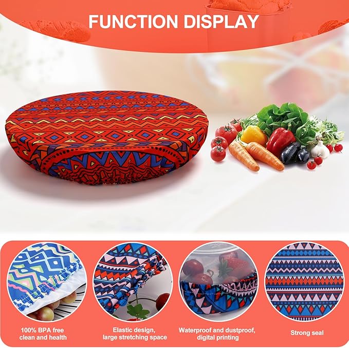 10Pcs Reusable Bowl Covers in 5 Sizes - Elastic Fabric Food Storage Lids for Bread Proofing, Dough, Sourdough & Leftovers - Eco-Friendly Stretch Covers for Kitchen, Baking, Picnic,Red& Blue