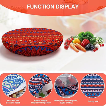 10Pcs Reusable Bowl Covers in 5 Sizes - Elastic Fabric Food Storage Lids for Bread Proofing, Dough, Sourdough & Leftovers - Eco-Friendly Stretch Covers for Kitchen, Baking, Picnic,Red& Blue