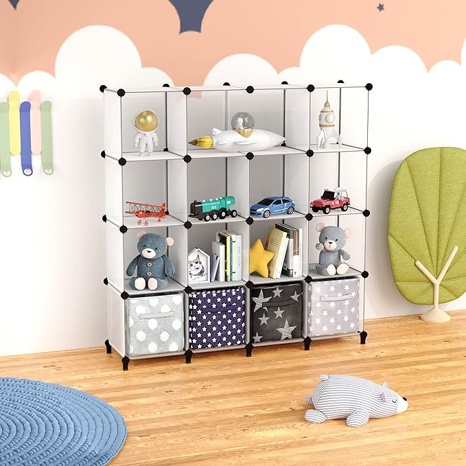 HOMIDEC Closet Organizers and Storage, 16 Cube Storage Organizer, Closet Organizer Bookshelf Cubes Shelves for Clothes, Bedroom, Kids Room, Bathroom, Wardrobe, Garment Racks, Transparent - Image 6