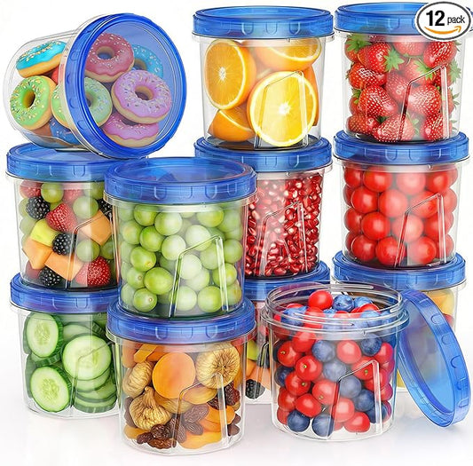 [12 Pack-24 Oz] Freezer Storage Containers Set, Small Plastic Containers with Twist Top Lids, Reusable Soup Containers for Meal Prep, Lunch, Leftovers