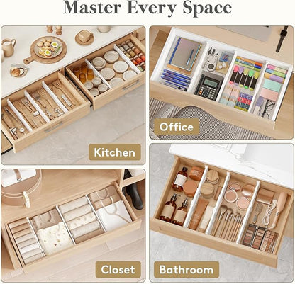 Lifewit Drawer Dividers for Clothes, 3.2" Tall 10.5"-16.5" Expandable Dresser Drawer Organizers, Adjustable White Plastic Separators for Kitchen, Cabinet, Nursery, Socks & Underwear Storage, 4 Pack