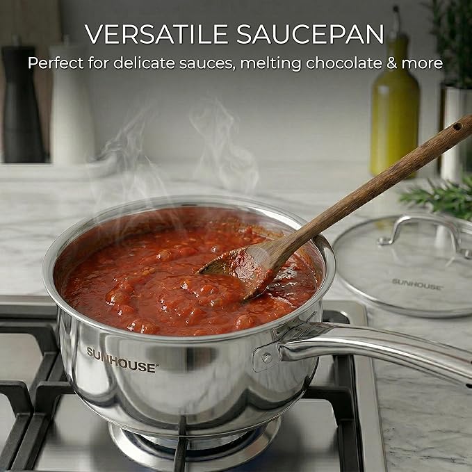 SUNHOUSE Stainless Steel Sauce Pan with Lid - Tri-Ply 2 Quarts Steamer for Cooking, Small Cooking Pot with Steamer Basket, Induction Compatible Steam Pot for Vegetable - Image 9